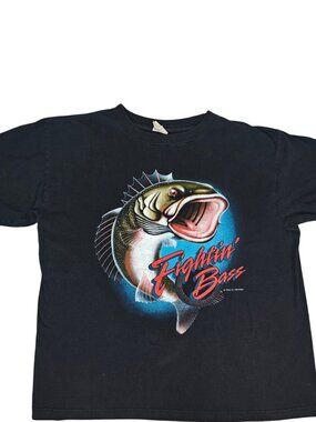 Vintage Trau & Loevner Men's Fightin Bass T-Shirt Black Short Sleeve Size XL